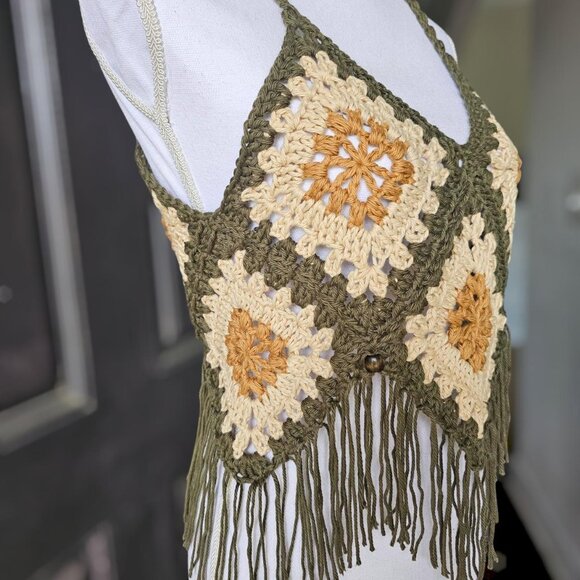 🌀Handmade Crochet Fringe Boho‎ Crop Top🌀 - Picture 2 of 6